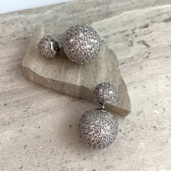 NEW~ Anthropologie Shashi Pavé Double Ball Front-Back Earrings - Picture 8 of 15